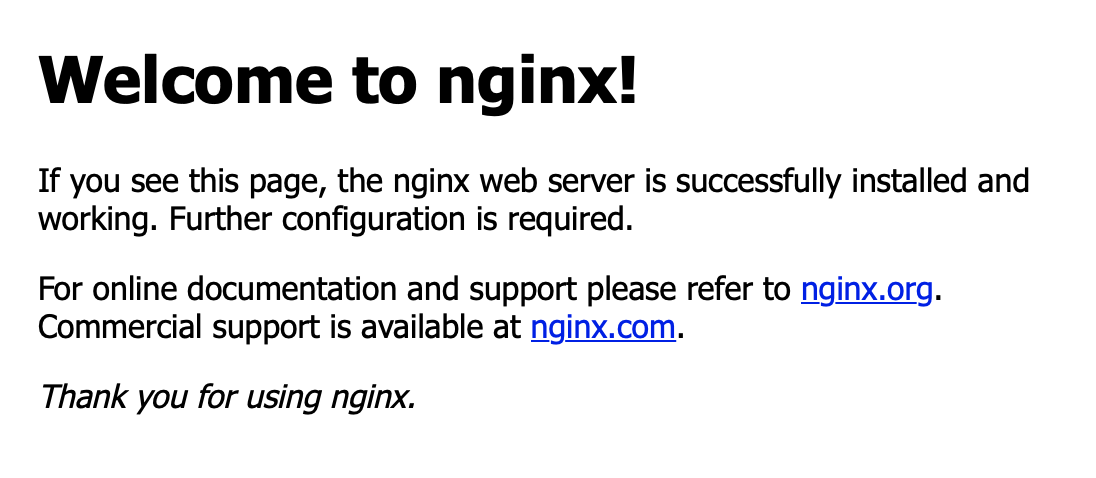 Der Webserver zeigt eine Wilkkomensseite an.